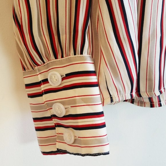 Free People Red Stripe Satin Blouse Buttons Small - Picture 4 of 7